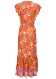 Flutter Sleeve Midi Dress Orange Multi