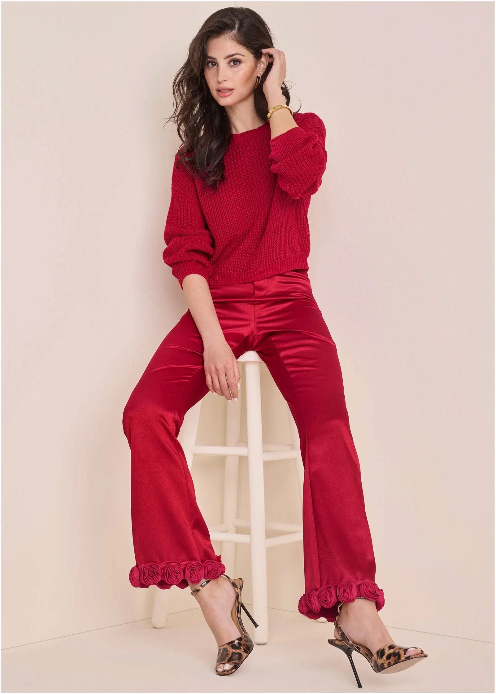 Rose Trim Trouser Dark Red