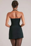 Mid Rise Bodycon Ultra Mini Skirt with Split in Black