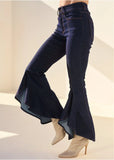 Ruffle Slit Hem Jeans Indigo Blue