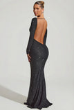 Embellished Open Back Gown in Black