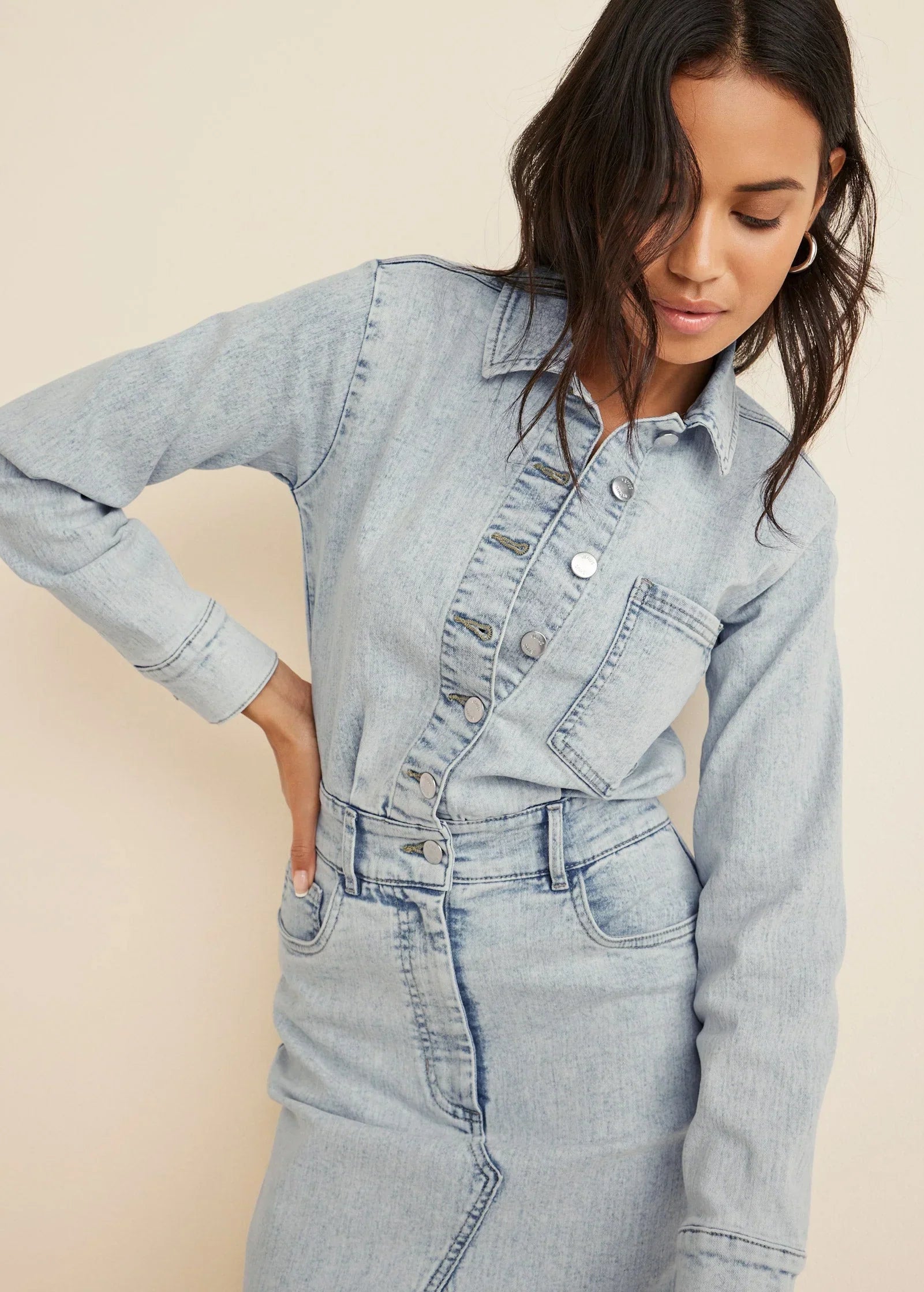Denim Shirt Dress Light Wash