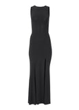 Open Back Slit Maxi Dress Black