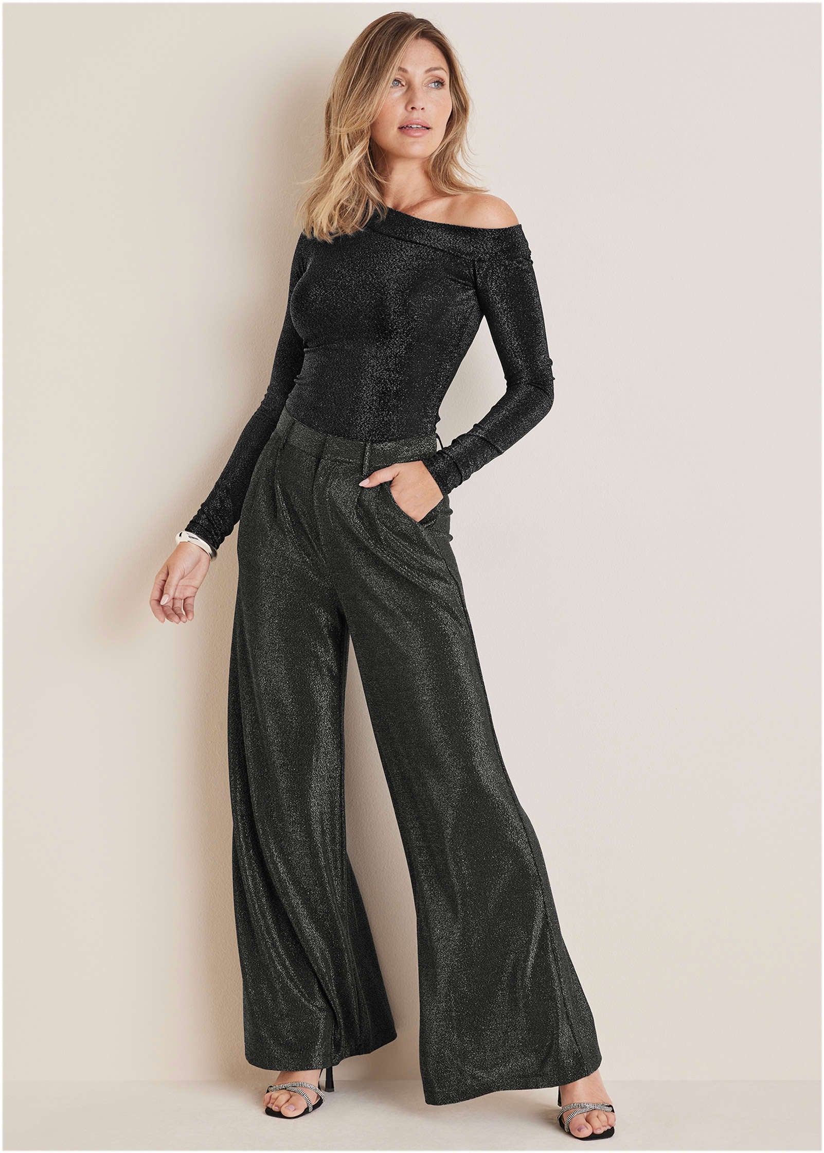 Glitter Knit One Shoulder Top Jet Black Glitter Knit