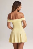 Modal Off Shoulder A Line Mini Dress in Lemon Sherbet