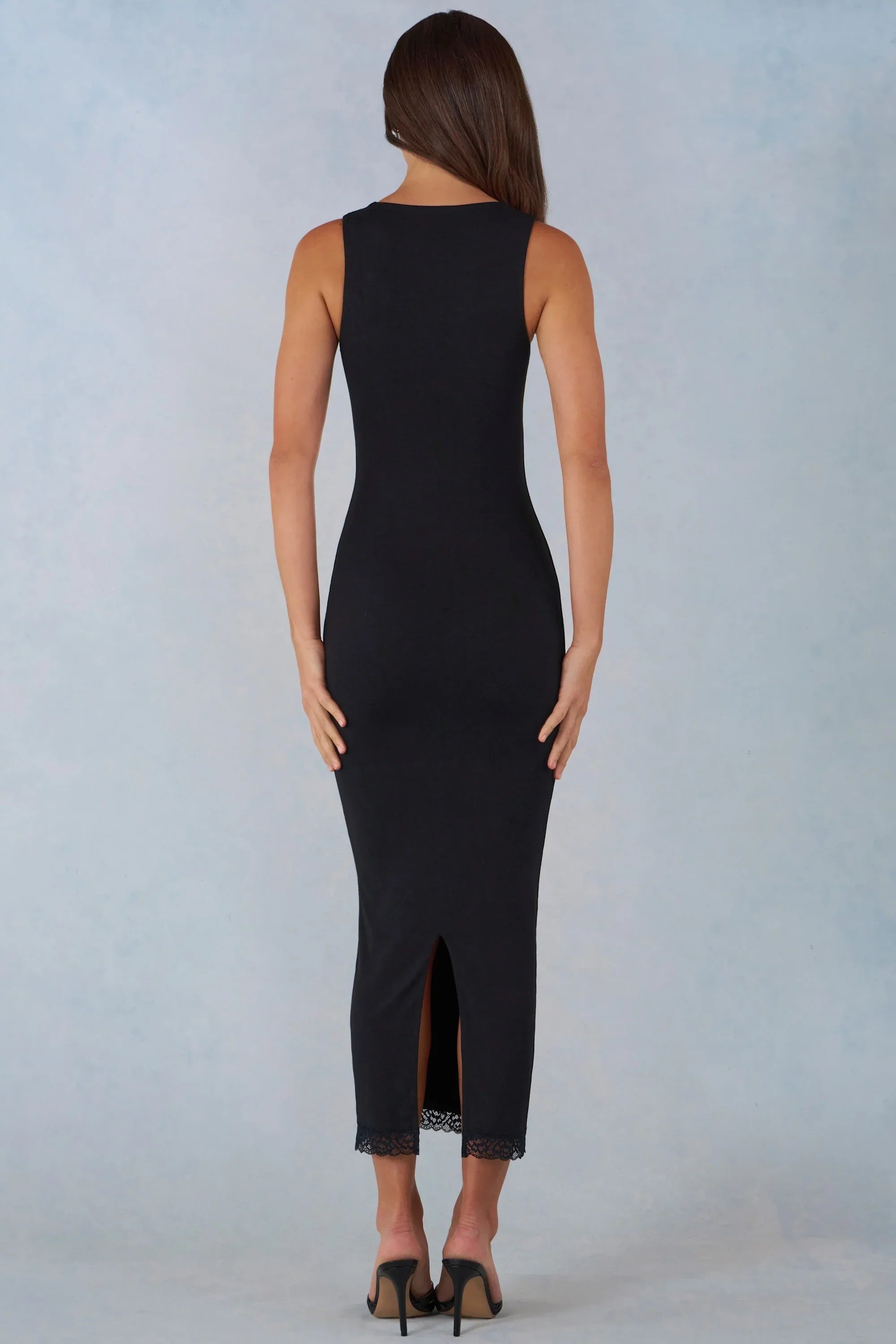 Modal Lace Trim Midaxi Dress in Black