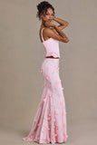 Satin Lace Up Corset Top in Baby Pink