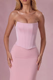 Satin Corset Bridesmaid Dress in Blush
