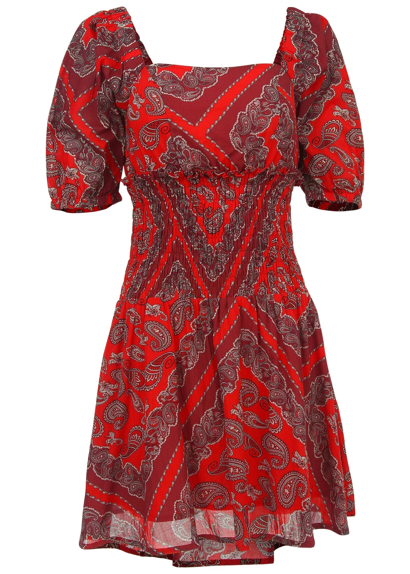 Cotton Voile Mini Dress Bandana Red
