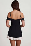 Off Shoulder Ruffle A Line Mini Dress in Black