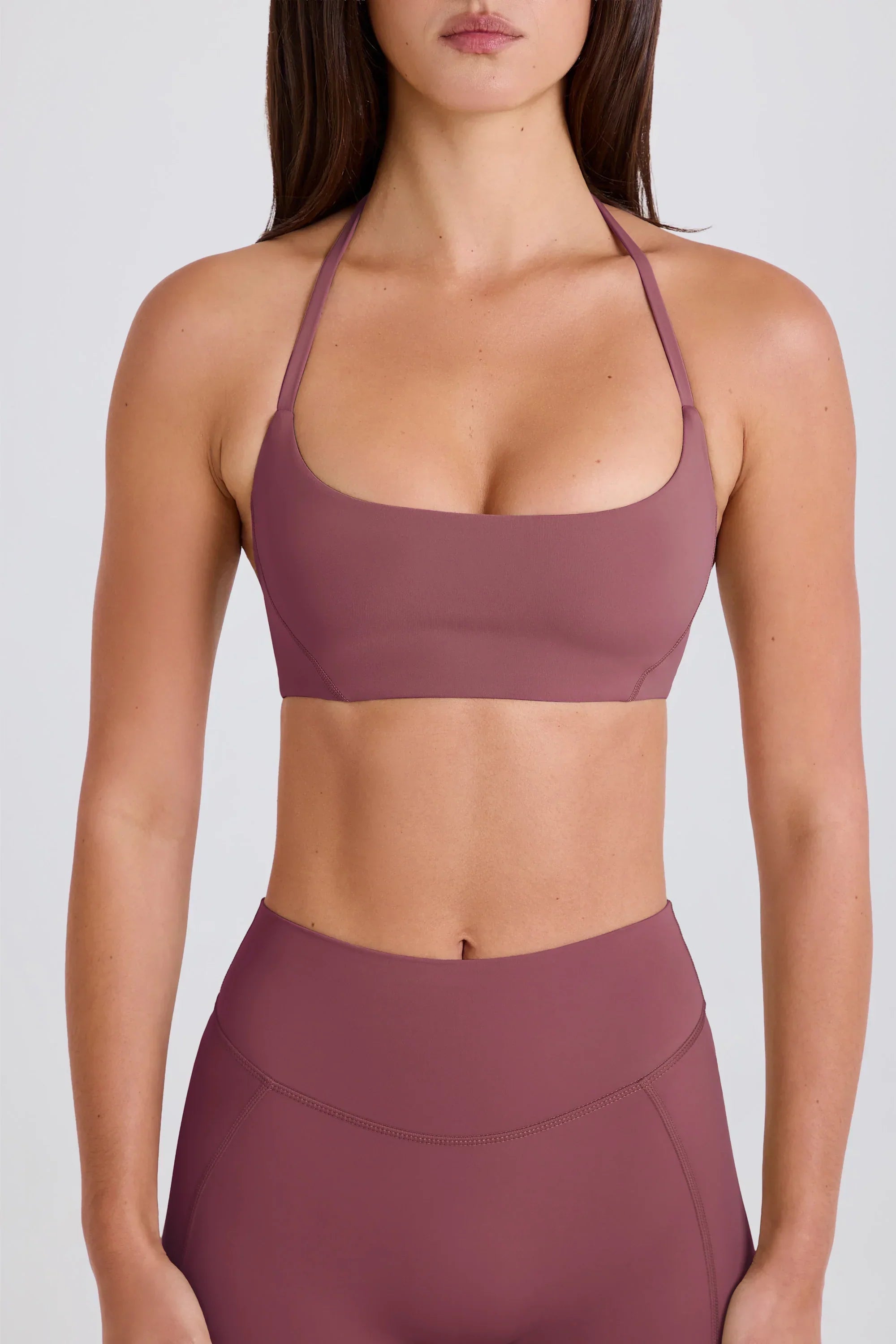 Scoop Neck Halterneck Sports Bra in Acai