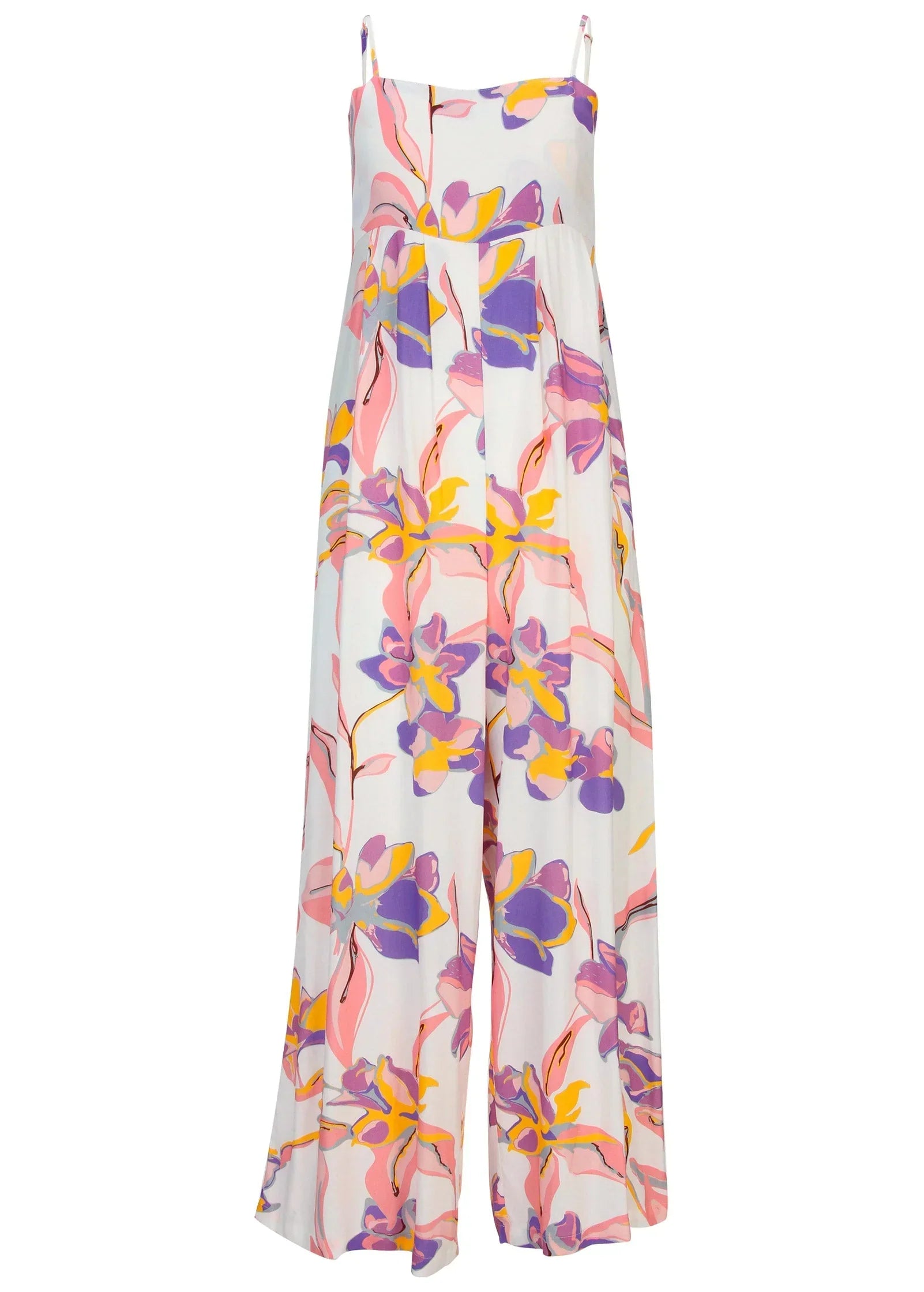 Square Neck Printed Jumpsuit White Multi