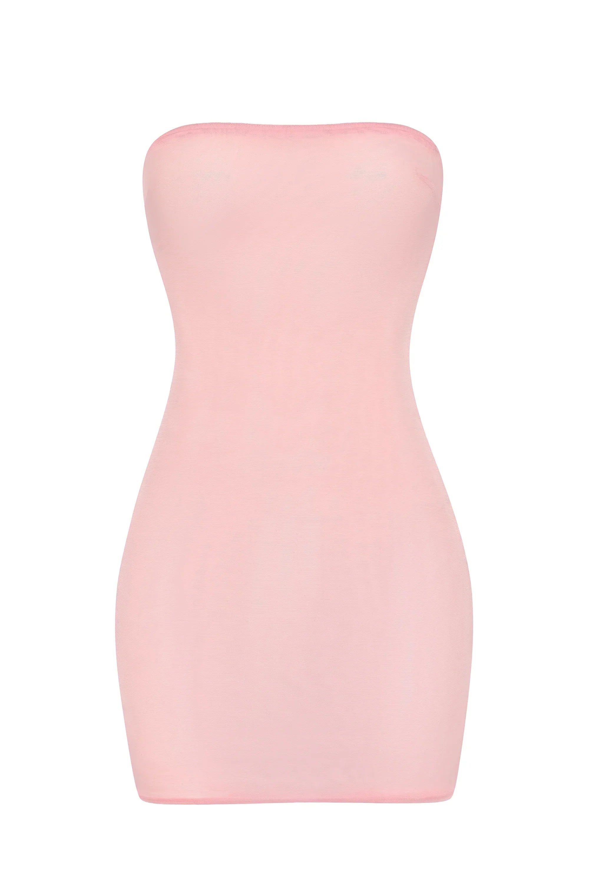 Soft Sheer Mesh Bandeau Mini Slip Dress in Pink