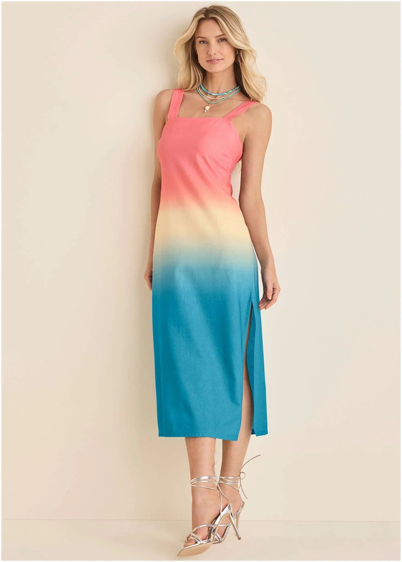 Linen Grommet Detail Midi Pink Blue Dip Dye