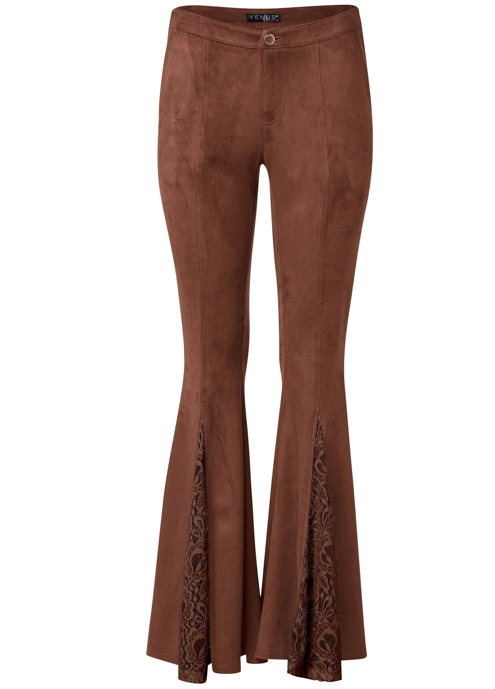 Faux Suede Flare Pants Brown Multi