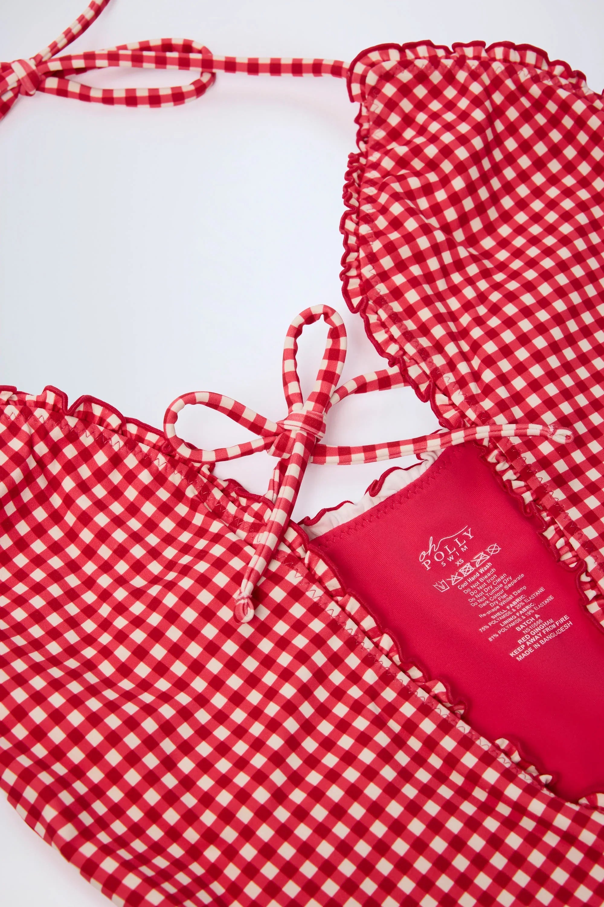 Ruffled Cut Out Halterneck Swimsuit in Red Gingham