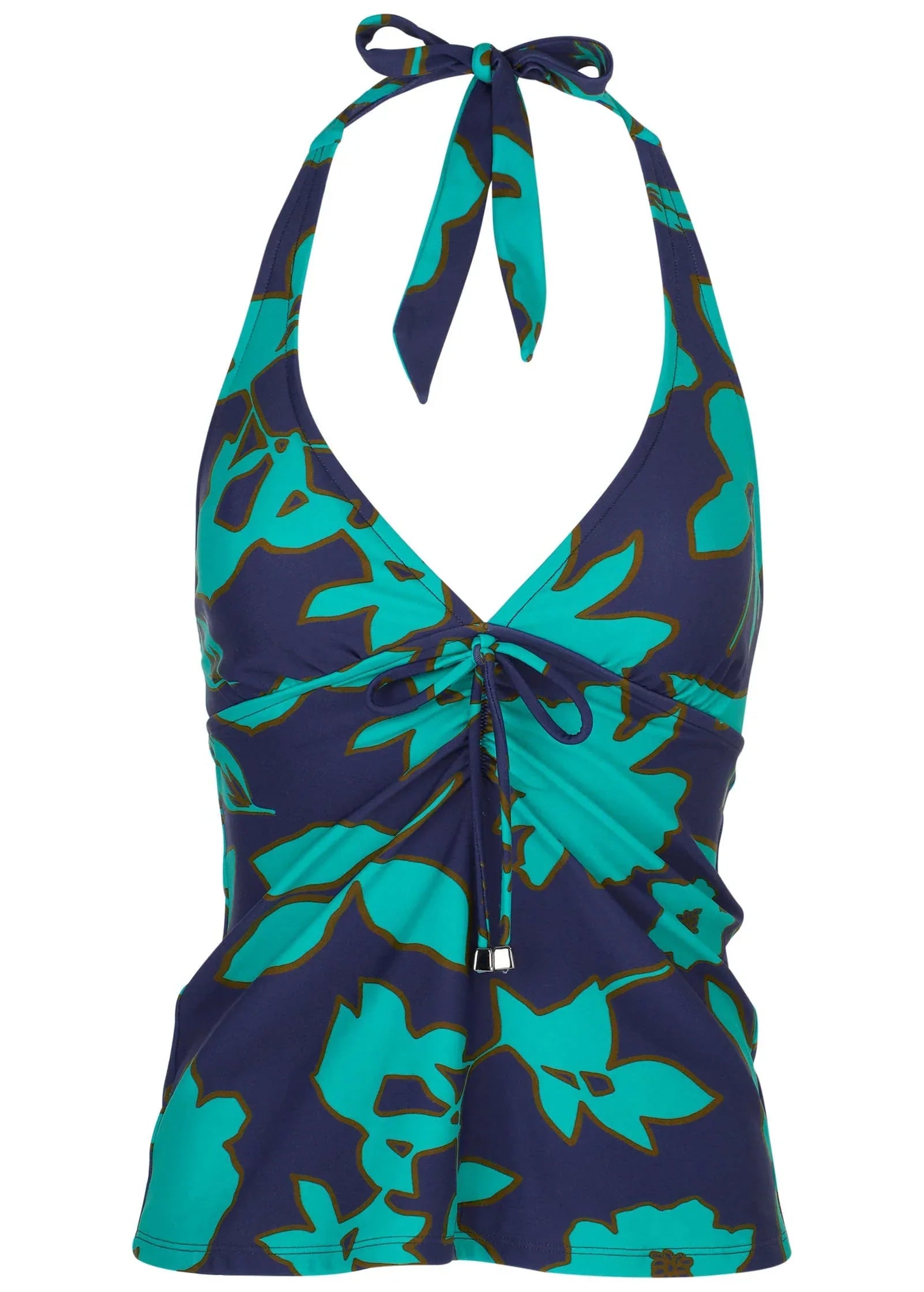 Sicily Halter Tankini Top Blue Block Floral