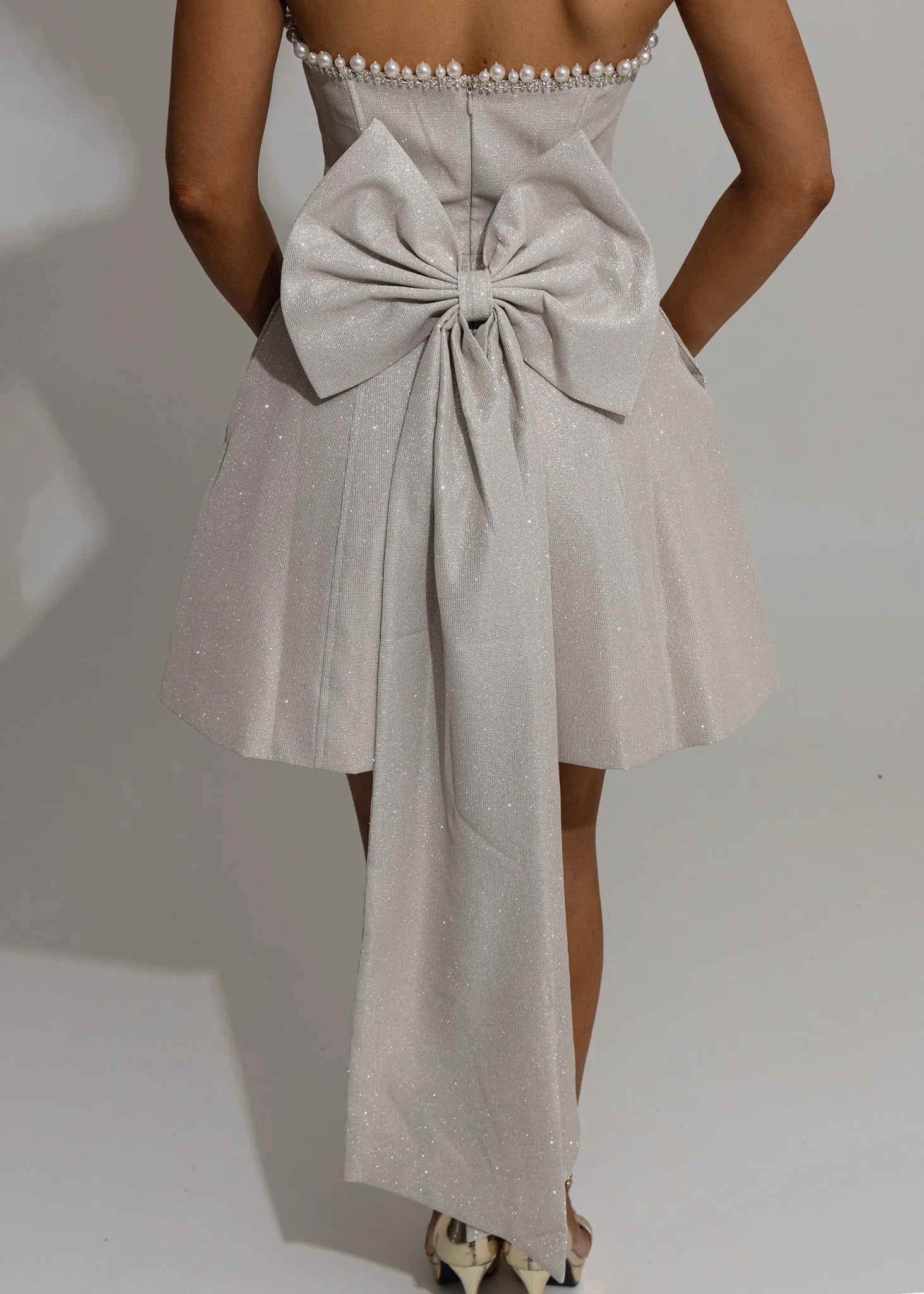 Sparkle Energy Bow Mini Dress Champagne