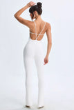 Modal Plunge Open Back Flared Jumpsuit in White
