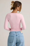 Modal Ruched Long Sleeve Top in Baby Pink