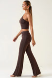 Mid Rise Straight Leg Trousers in Chocolate Brown