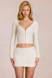 Lace Plunge Cardigan in Pearl