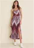 Gathered Waist Maxi Dress Burgundy Multi