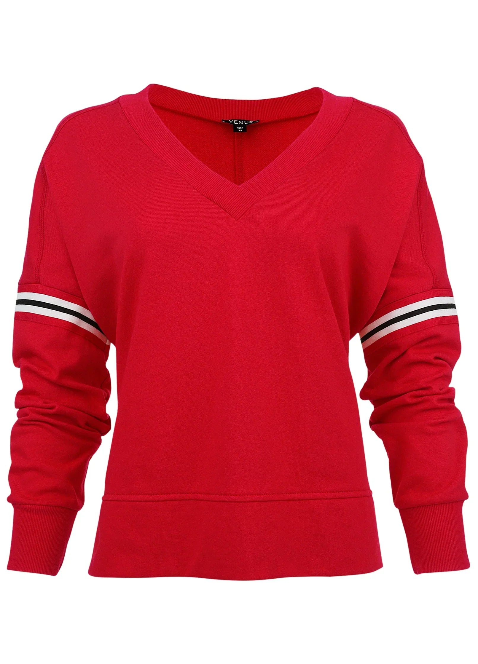 French Terry V Neck Top Red