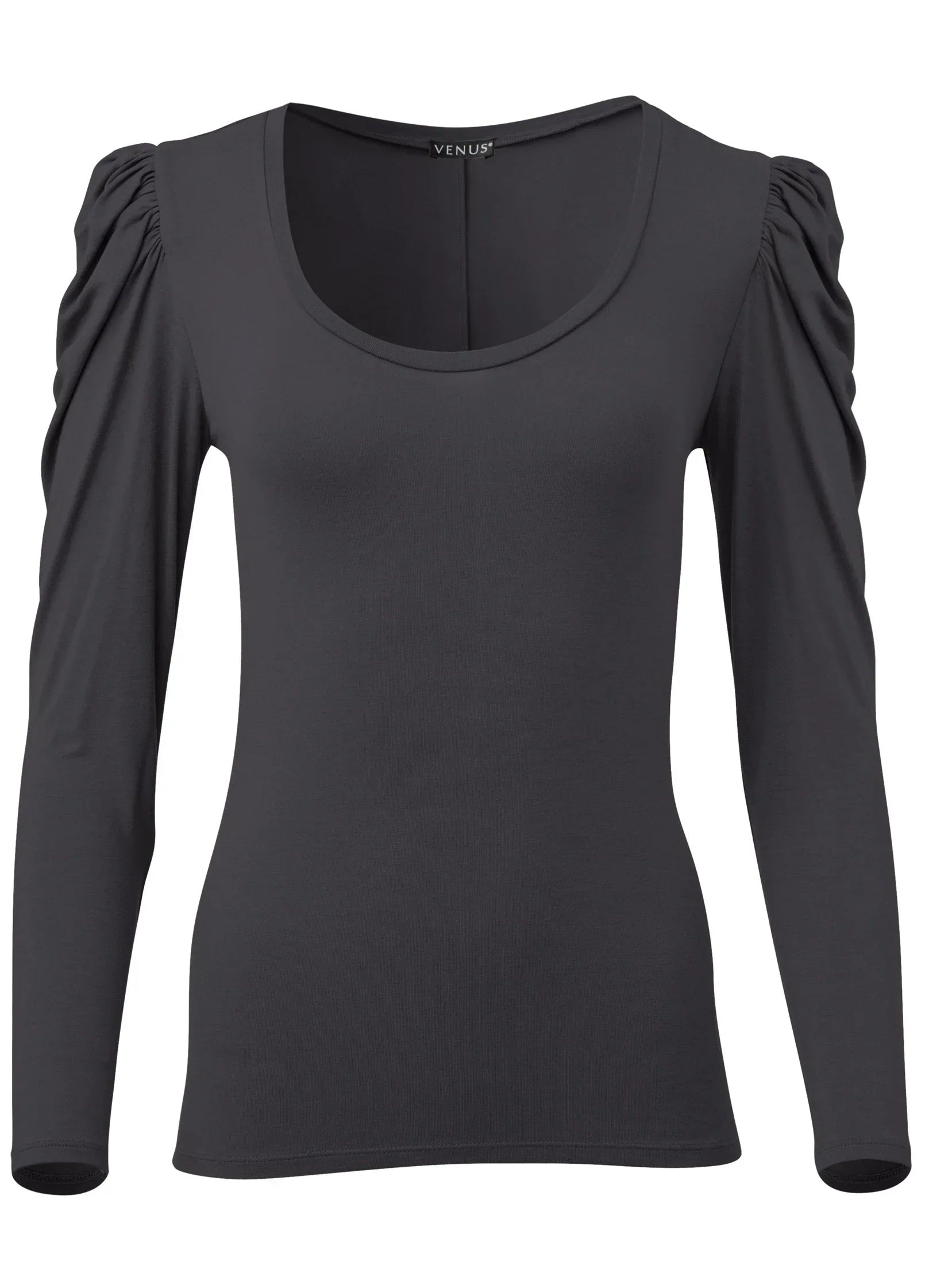 Puff Shoulder Long Sleeve Top Black