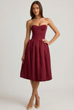 Convertible Bow Detail Bubble Hem Midaxi Dress in Wine Red