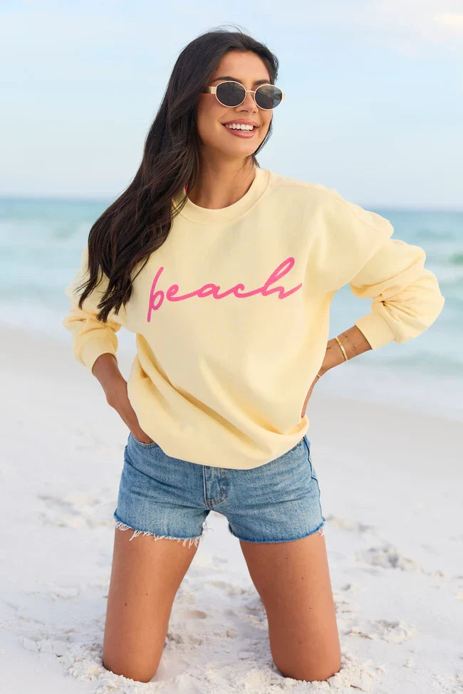 Beach Script Yellow Graphic Sweatshirt