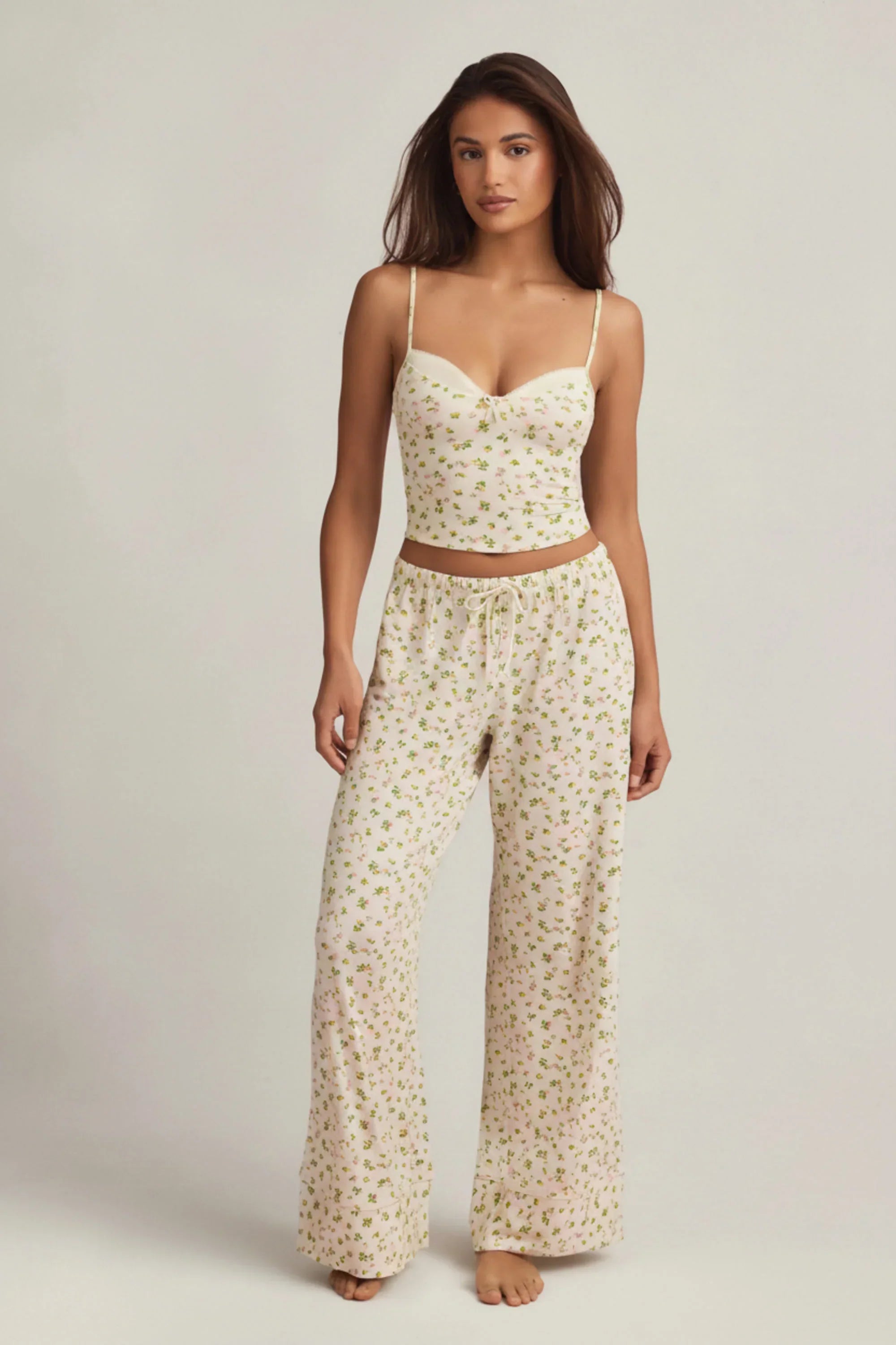 Modal Mid Rise Pyjama Trousers in Lemon Print