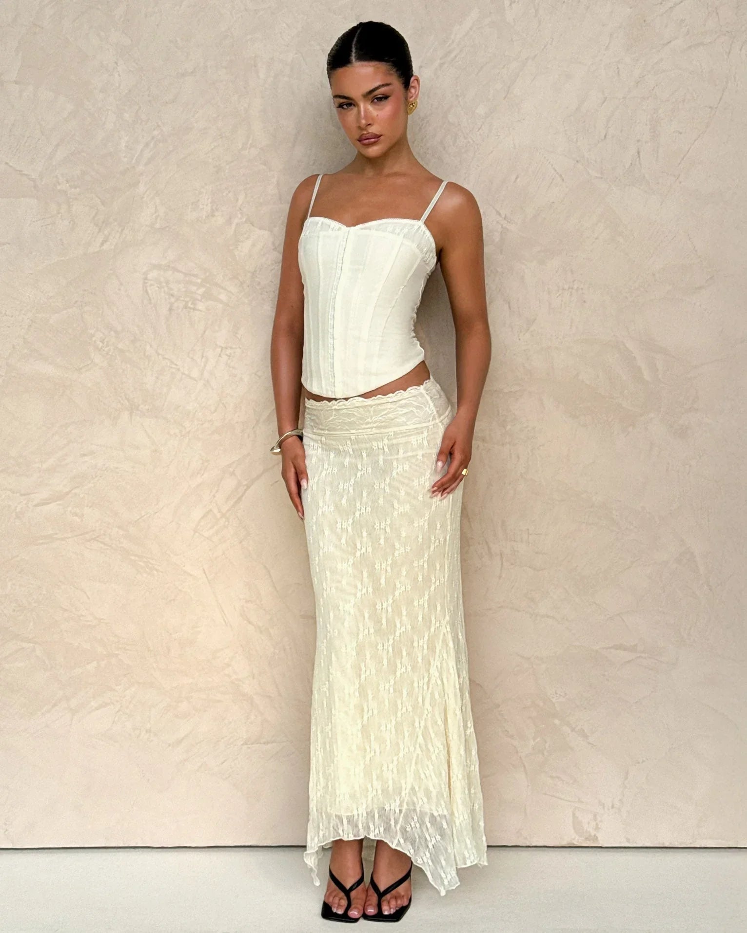 ANTONELLA MIDI SKIRT WHITE LACE CREAM