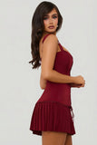 Bow Detail Lace Up Corset Mini Dress in Berry Red