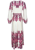 Tie Waist Linen Maxi Dress Pink Boho Paisley Border