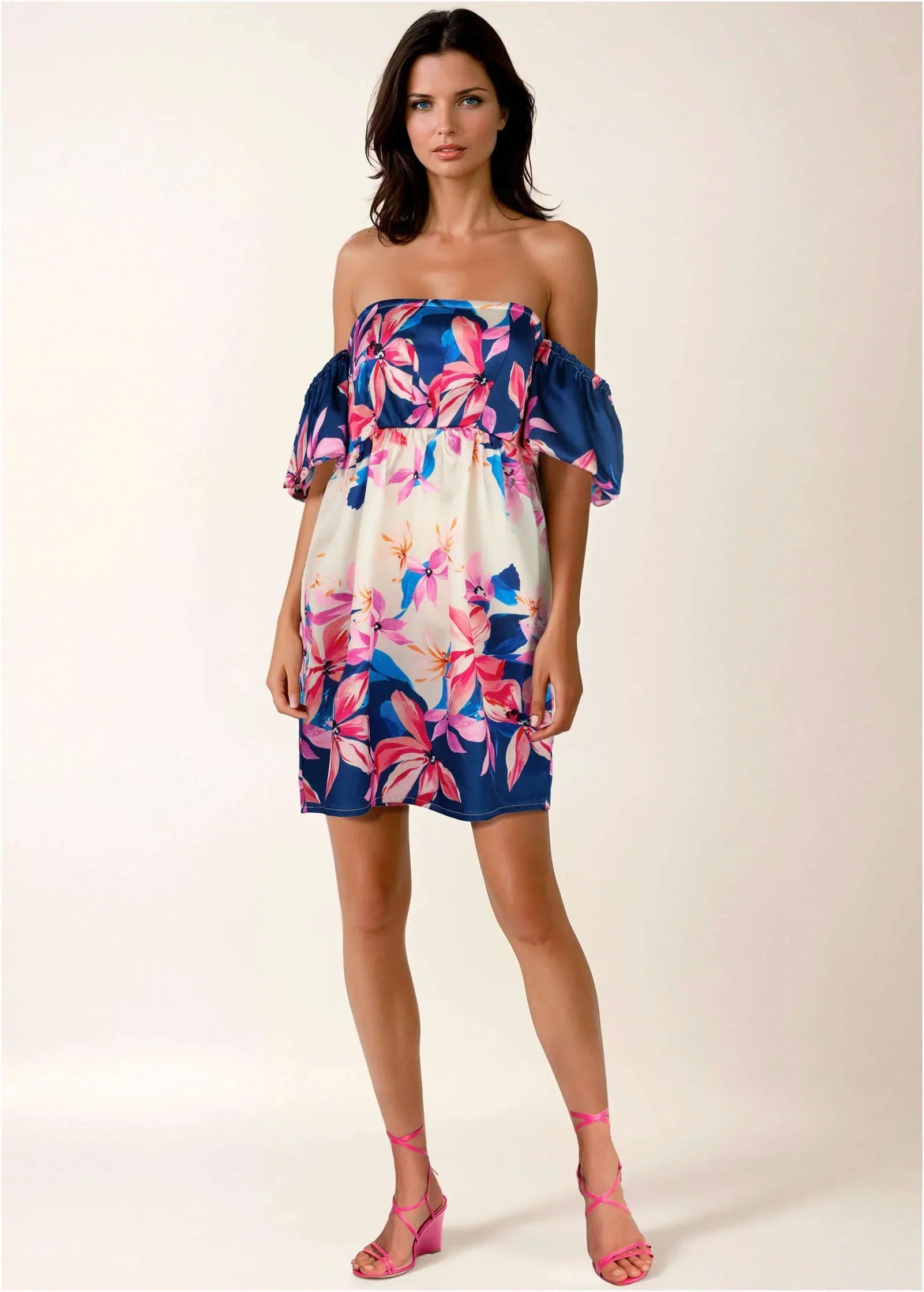 Off The Shoulder Satin Mini Flower Wave