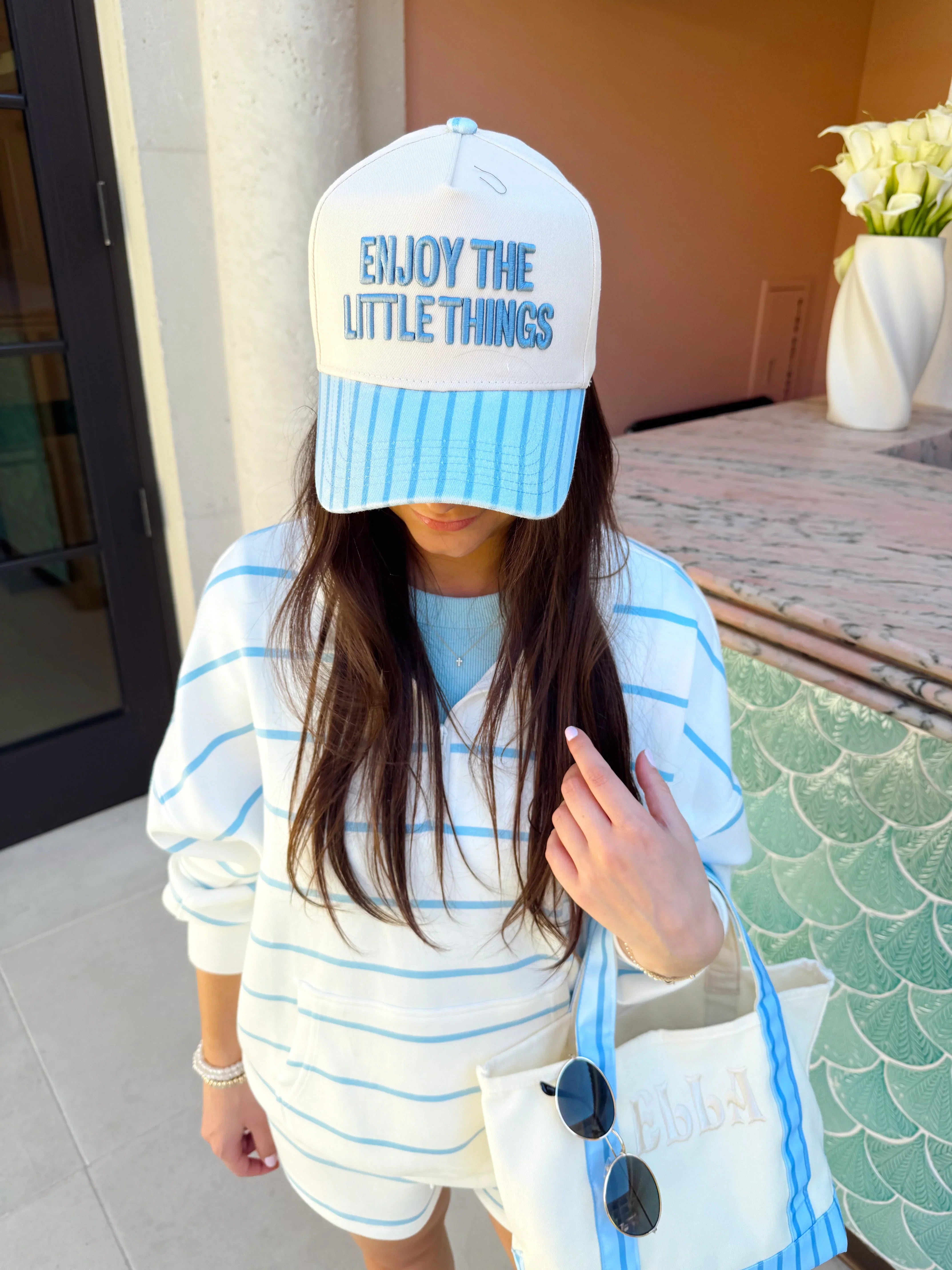 KenzKustomz Blue Stripe Vintage Trucker Hat Enjoy the Little Things