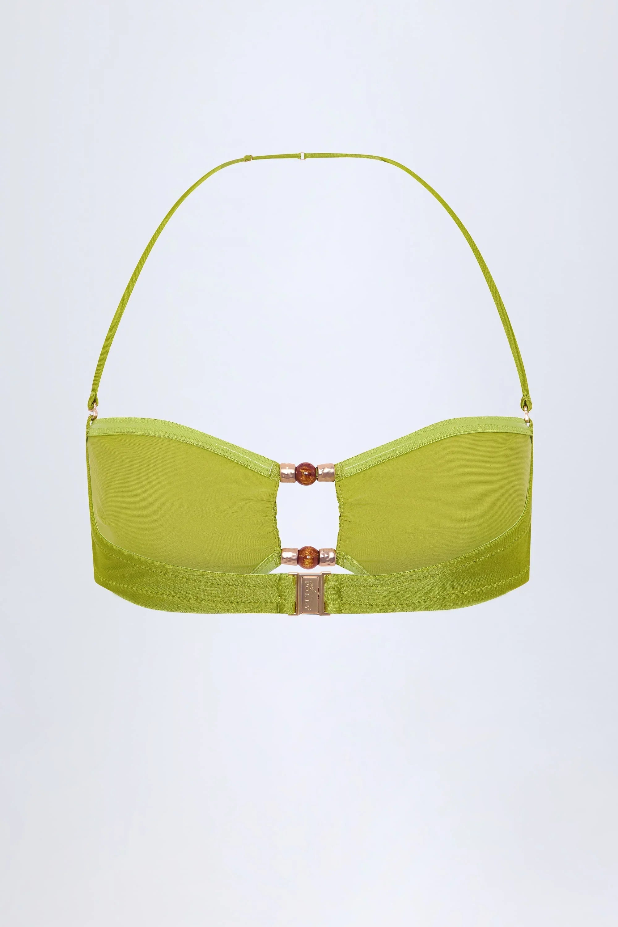 Bead Embellished Bandeau Bikini Top in Olive Green