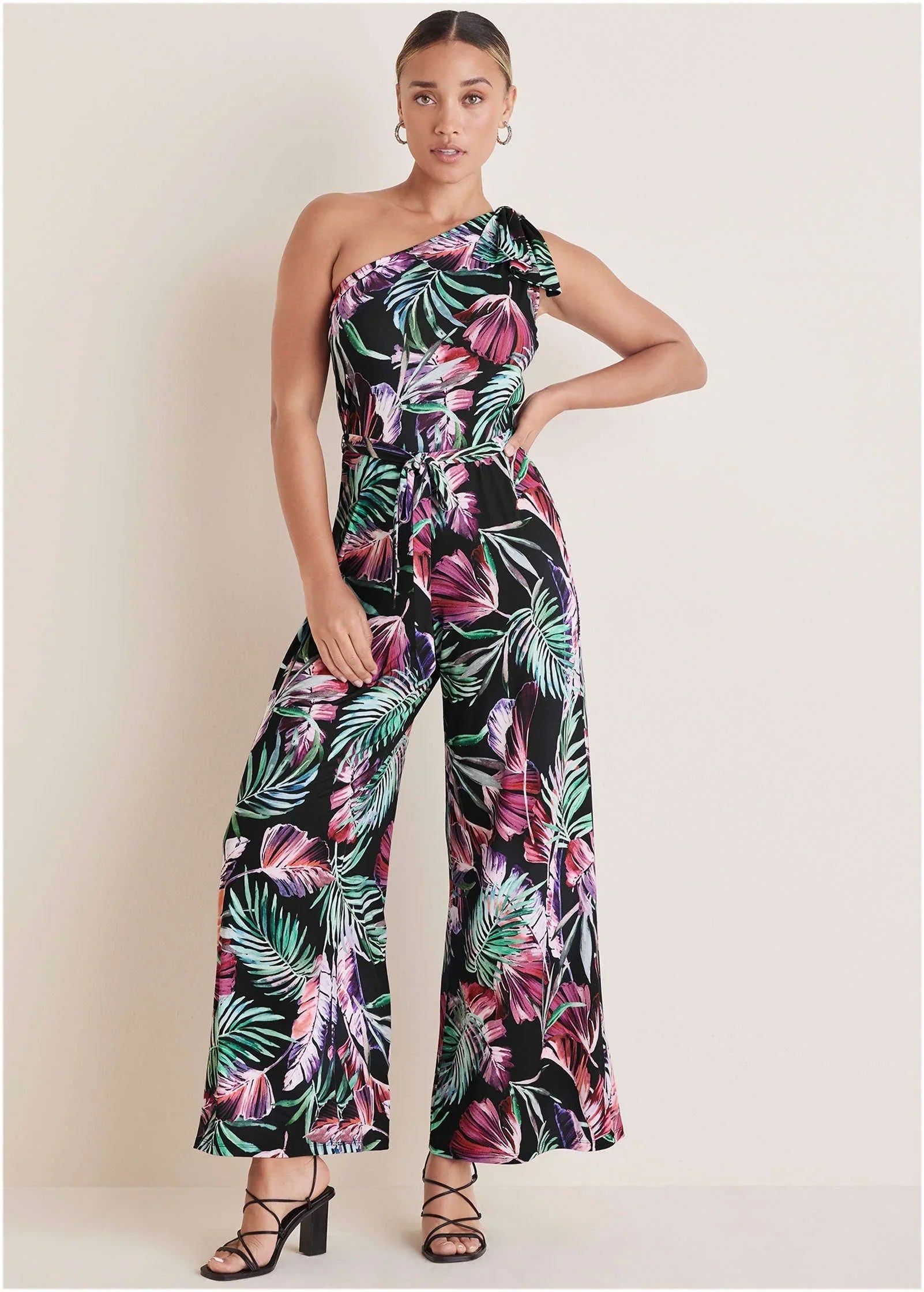 One Shoulder Print Jumpsuit Illuminated Jungle