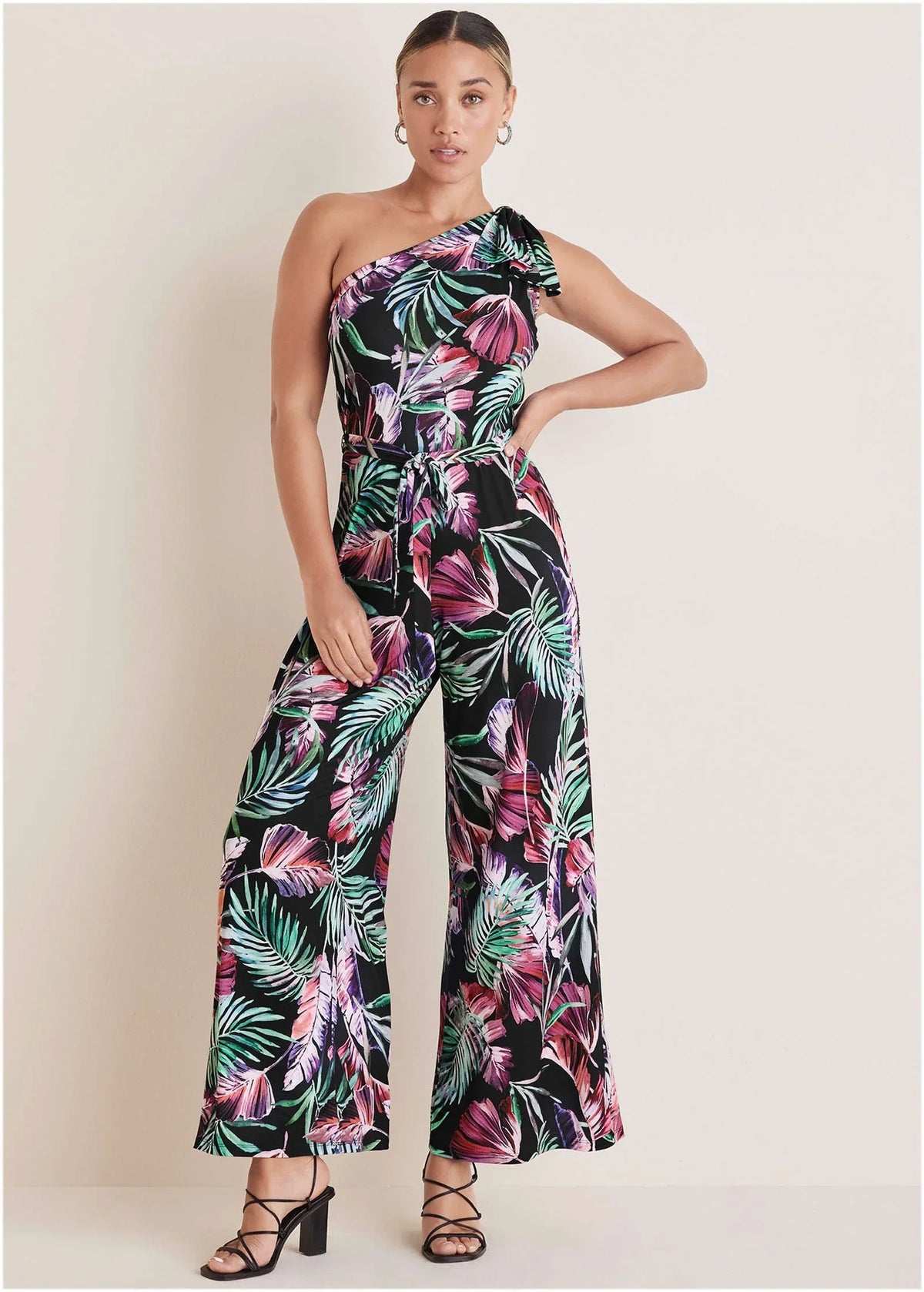 One Shoulder Print Jumpsuit Illuminated Jungle