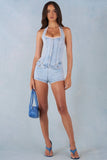 Button Down Halterneck Playsuit in Light Denim