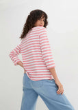 Boat Neck Striped Top Pale Pink White