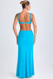 Ruffle Appliqué Cut Out Maxi Dress in Aqua Blue