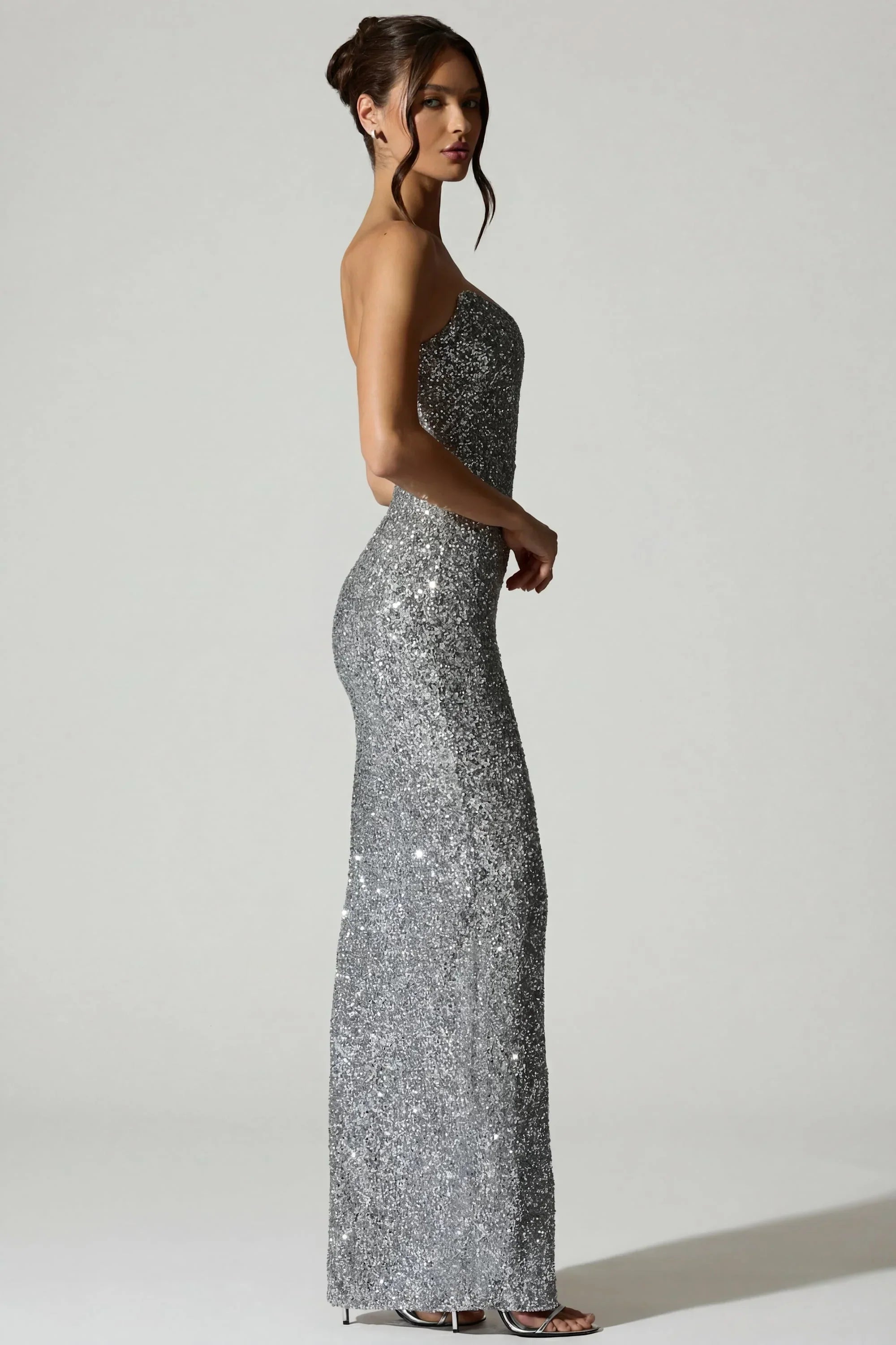 Embellished Corset Gown in Silver