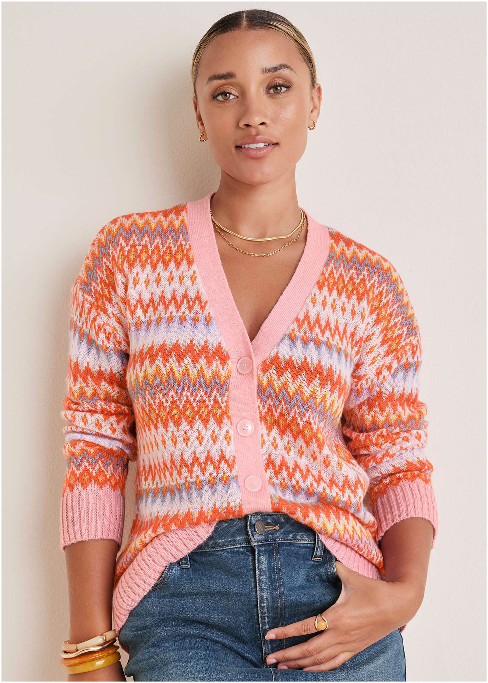 Fair Isle Cardigan Peach Dust