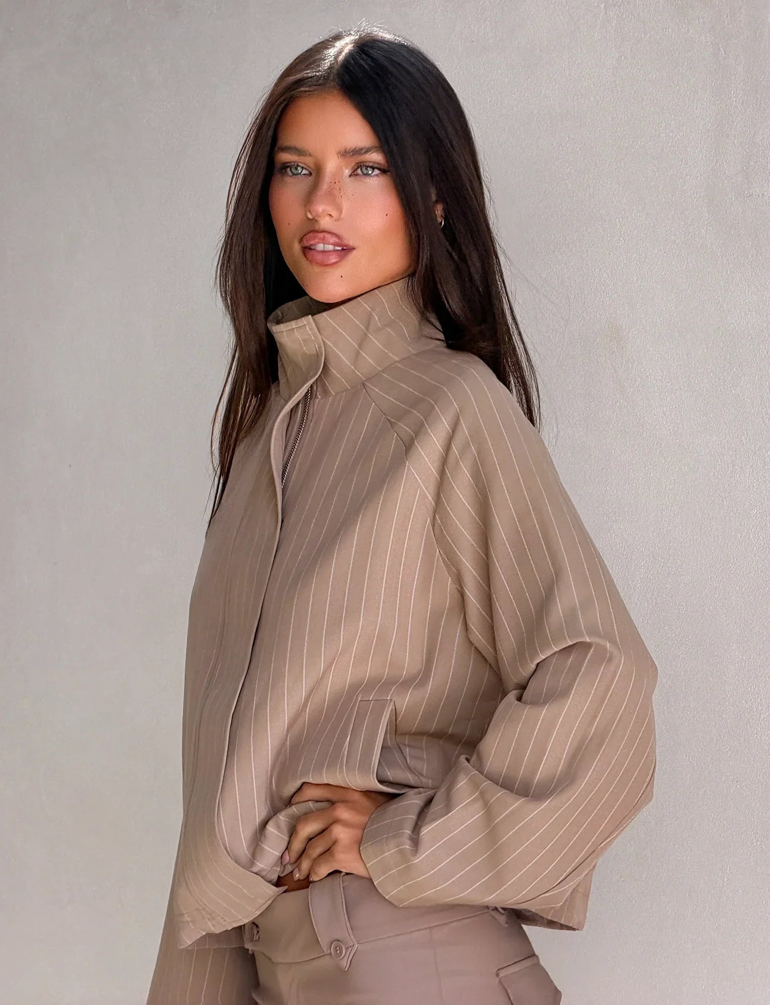 LENNEX JACKET TAN PINSTRIPE
