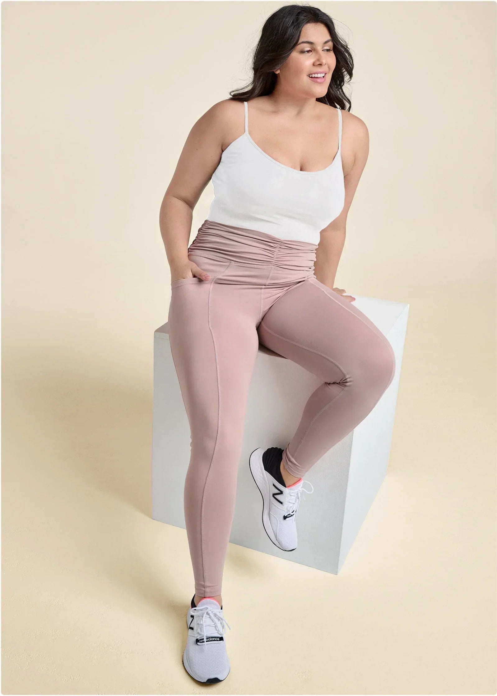 Ruched Waist Leggings Tan