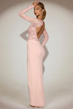 Lace Scalloped Plunge Neck Maxi Dress in Pink