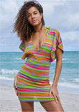 Crochet Mini Cover Up Dress Green Multi