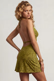 Devoré Cowl A Line Mini Dress in Olive Green